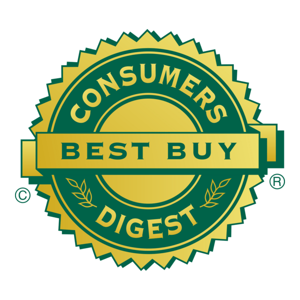Gold and green Consumers Digest seal badge with a ribbon reading 'BEST BUY' across the center.