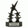 Award trophy with multiple star-shaped elements rising from a rectangular base with a plaque on the front.