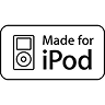 Certification badge reading 'Made for iPod' with an iPod icon on a white background.