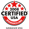 Circular '2008 Certified USA' certification badge with red ribbon and white stars